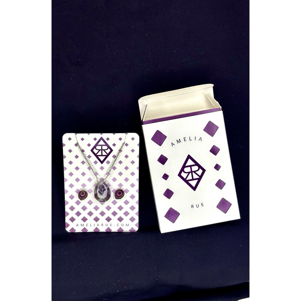 AMELIA RUE Purple‎ Pear Shaped Natural Amethyst Necklace & Earrings Set